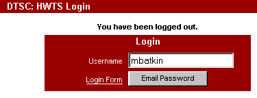 Picture of the HWTS Password request screen